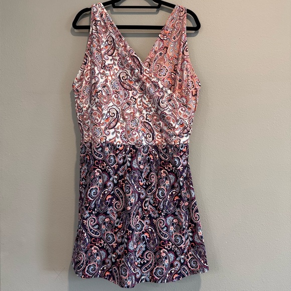 Lands' End Swim Dress Paisley V-Neck 26W - Picture 1 of 6